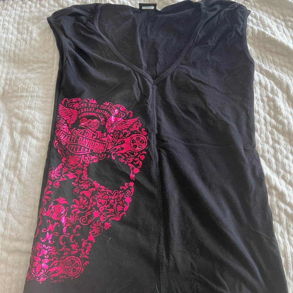 Harley-Davidson Black and Pink Graphic Tank Top